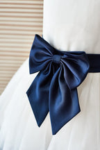 Ball-Gown/Princess Satin Tulle Knee-length Flower Girl Dress