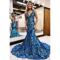 Trumpet/Mermaid Ruffles Luxurious V-Neck Squins Backless Party Prom Dress