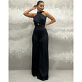 Sheath Cross-halter Formal Pantsuits Black Formal Prom Dress