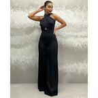 Sheath Cross-halter Formal Pantsuits Black Formal Prom Dress
