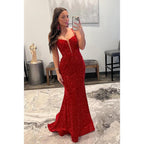 Plunging V-neck Sequins Sparkly Prom Dress