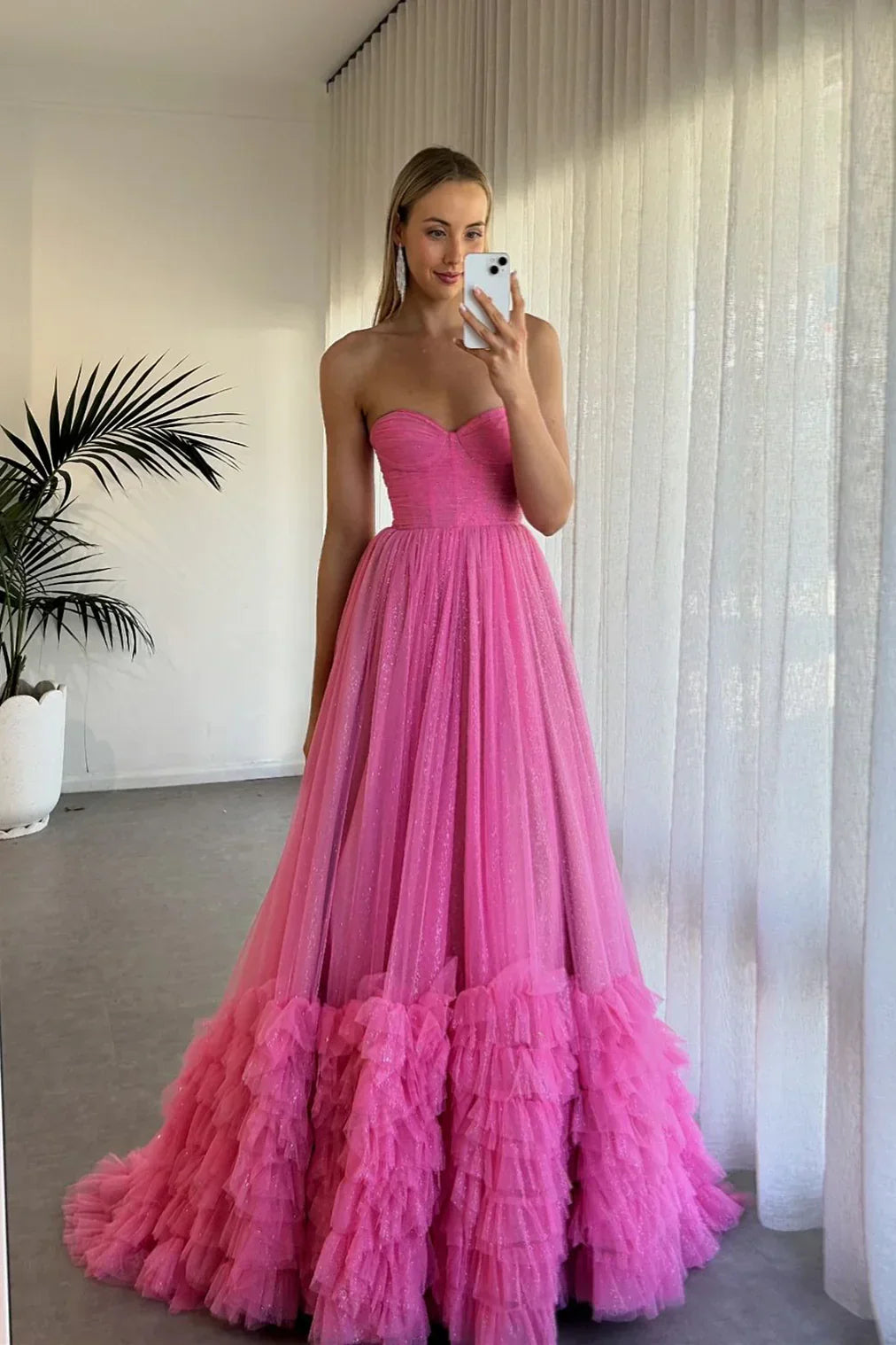 Sweetheart  Sparkle Tulle Ruffles Long Dress