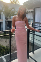 Strapless Sheath Long Satin Dress