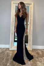 Charming Mermaid V Neck Satin Prom Dresses