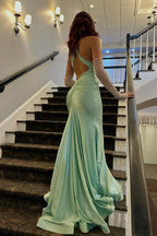 V  Satin Mermaid Long Prom Dress with Cross Back