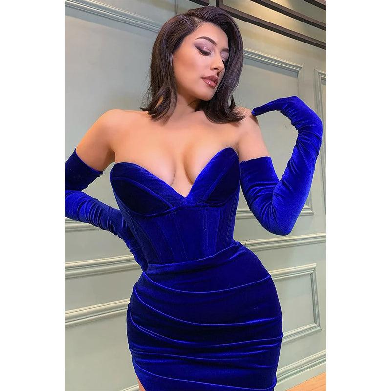 Sexy V Neck Velvet Mermaid Prom Formal Dress with Slit