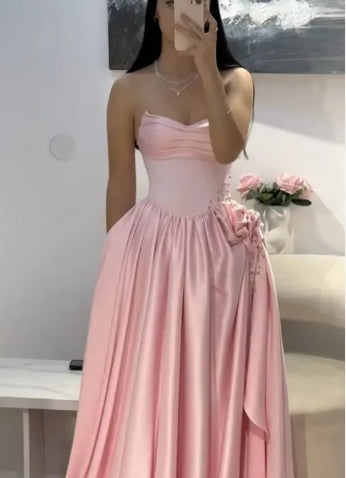 Vintage Strapless  Prom Dress with Corset Bodice High Slit 3D Floral