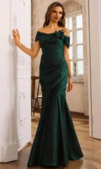 Classic Ruched Jacquard Mermaid Floor-Length Prom Evening Dress