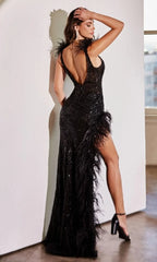 Artistic Feathered Long Backless Prom Dress