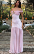 Fashion Off the Shoulder  Ruched/Pleats Floor-Length Prom Dress