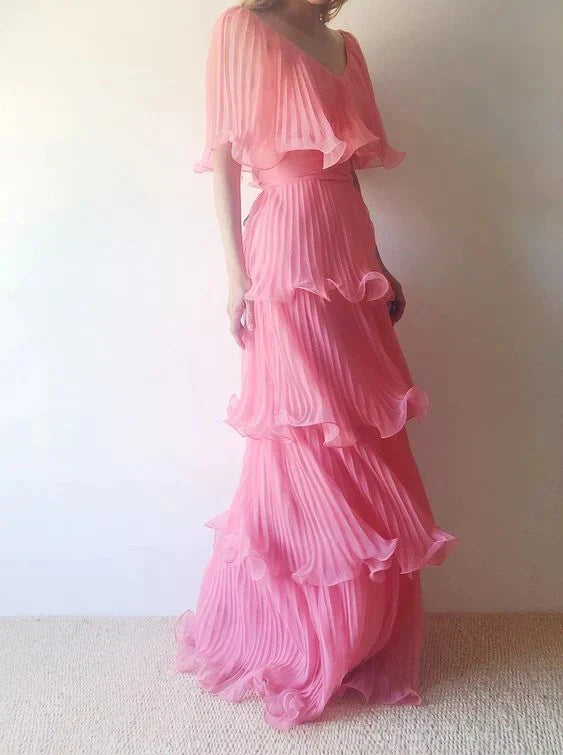 Chic Off Shoulder Sleeveless Ruffle A-line Floor Length Prom Dress
