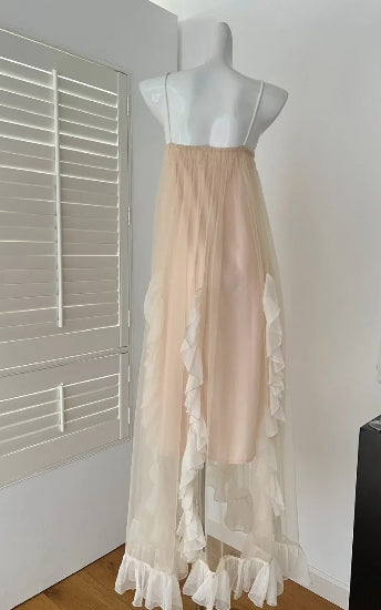 Romantic A Line Spaghetti Straps Sleeveless Tulle Ruffles Prom Dresses Formal Dress