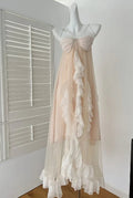 Romantic A Line Spaghetti Straps Sleeveless Tulle Ruffles Prom Dresses Formal Dress