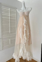 Romantic A Line Spaghetti Straps Sleeveless Tulle Ruffles Prom Dresses Formal Dress