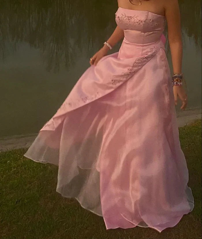 Modern A Line Strapless Long Party Dress Prom Dresses