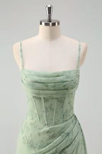 Artistic Floral Corset Ruched Long Prom Dress with Slit