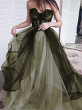 Artistic Green color sweetheart neck long prom dress evening dress