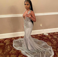 Fashion Silver Sparkle Mermaid Women Formal Evening Party Prom Gowns