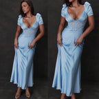 Soft Pure Short Sleeve Silk & Lace Dress Prom Dresses