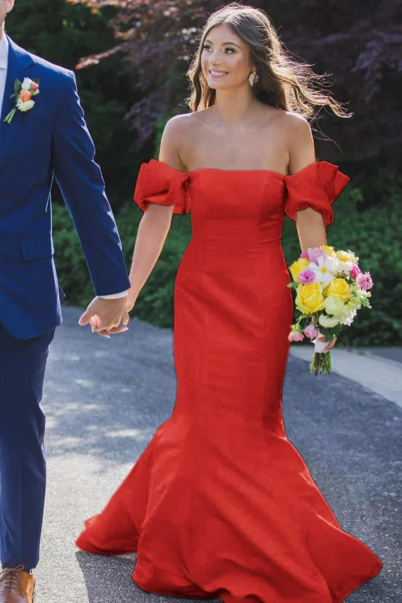 Elegant Satin Strapless Mermaid Pleated Long Formal Prom Dress with Sleeves