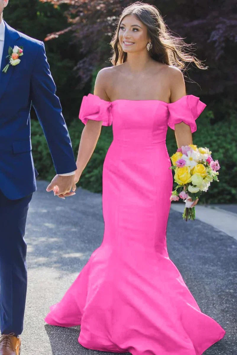 Elegant Satin Strapless Mermaid Pleated Long Formal Prom Dress with Sleeves