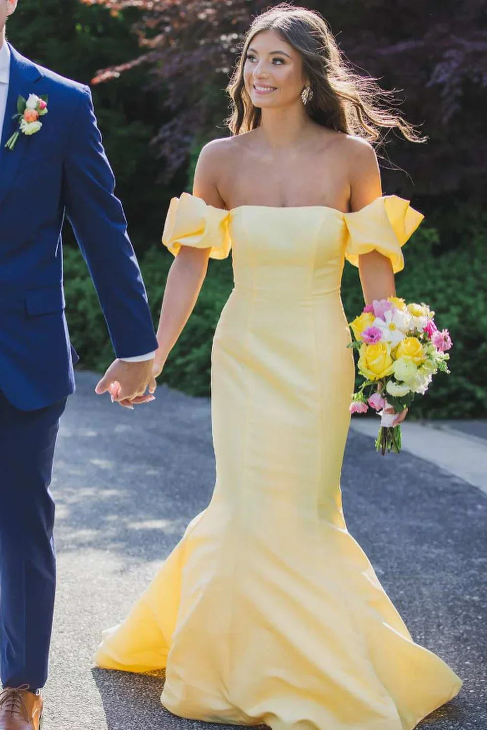 Elegant Satin Strapless Mermaid Pleated Long Formal Prom Dress with Sleeves