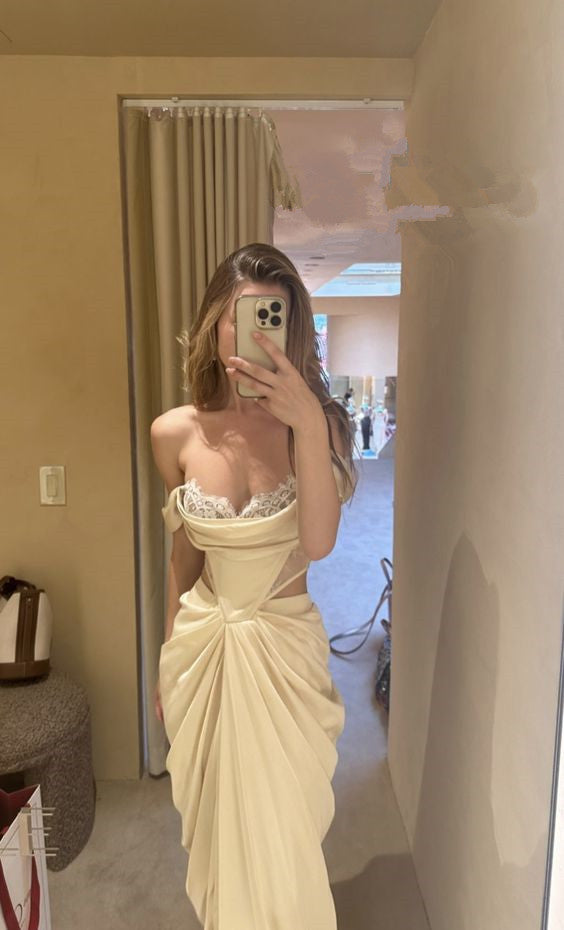 Sexy Mermaid Strapless Long Chiffon Prom Dress