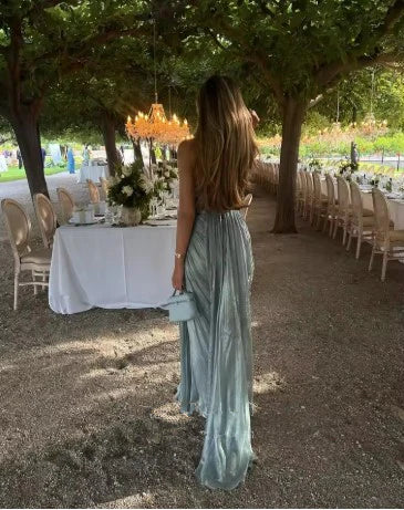 Sexy Spaghetti Straps  Tulle Pleated Evening Dress Elegant Prom Dress