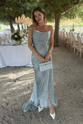Sexy Spaghetti Straps  Tulle Pleated Evening Dress Elegant Prom Dress
