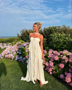 Sexy tube top Ruched Ruffle Strapless Maxi Dress Prom Dresses
