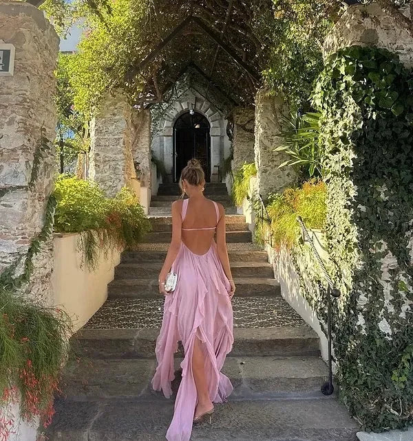 Sexy tube top Ruched Ruffle Strapless Maxi Dress Prom Dresses