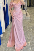 Elegant Off-The-Shoulder Sleeveless Long Mermaid Prom Dress With Pleated