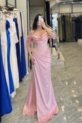 Elegant Off-The-Shoulder Sleeveless Long Mermaid Prom Dress With Pleated