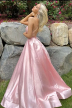 Simple  A-Line Satin Party Dress Side Slit Prom Dress Evening Dress