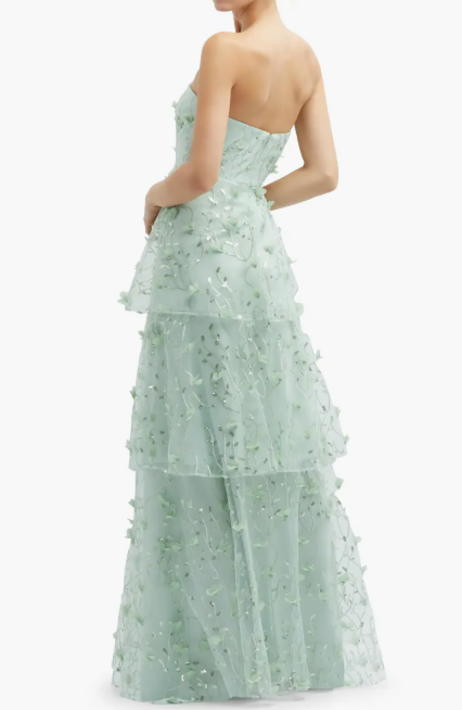 Elegant Sequin Embroidered Strapless Tiered Gown Prom Dresses