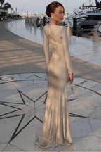 Elegant Long Sleeves Mermaid Long Prom Dress With Pleated