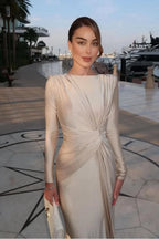 Elegant Long Sleeves Mermaid Long Prom Dress With Pleated