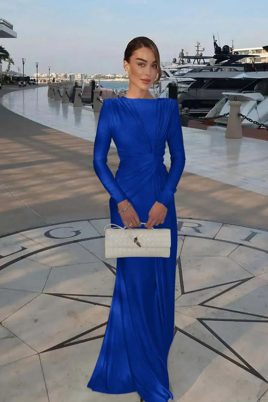 Elegant Long Sleeves Mermaid Long Prom Dress With Pleated