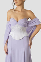 Elegant tube top Backless Lavender and Pearls Beaded Set Prom Dresses