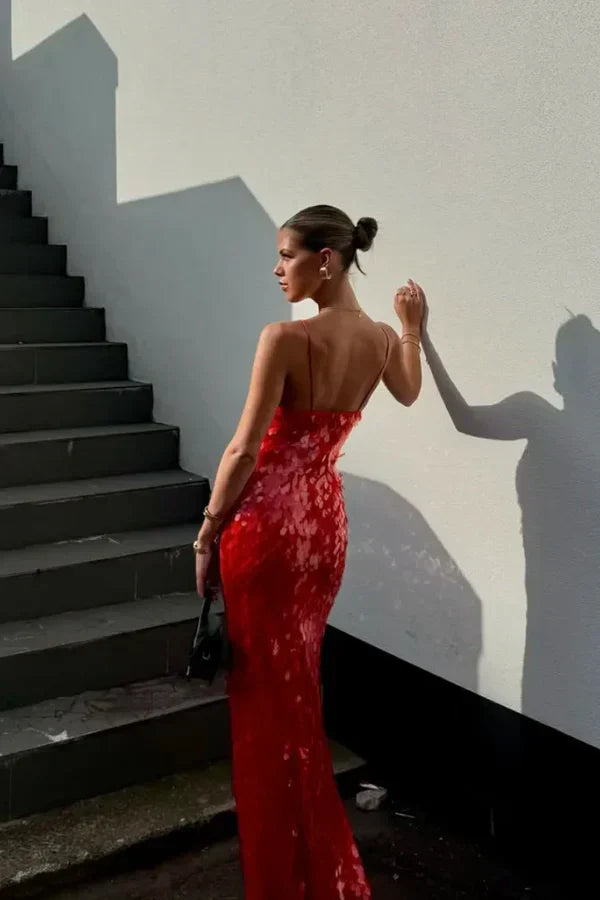 Sexy Sleeveless Spaghetti Straps Backless Sequin Maxi Long Dress Prom Dresses