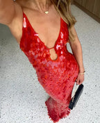 Sexy Sleeveless Spaghetti Straps Backless Sequin Maxi Long Dress Prom Dresses