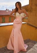 Luxury Sleeveless Bow Bodice Brush Train Prom Dress