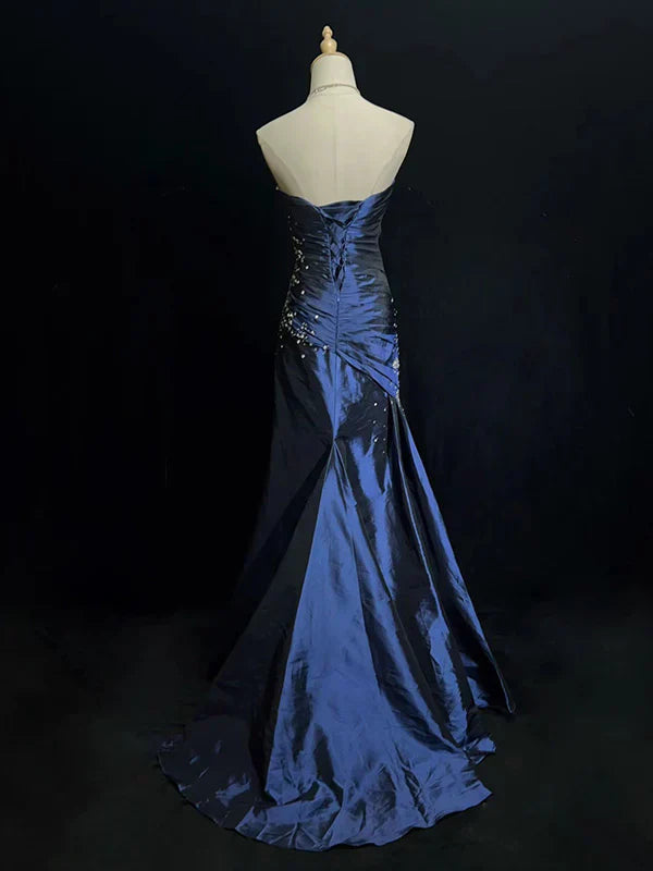 Sexy Sweetheart Sleeveless Mermaid Satin Long Prom Dresses For Party