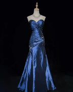 Sexy Sweetheart Sleeveless Mermaid Satin Long Prom Dresses For Party