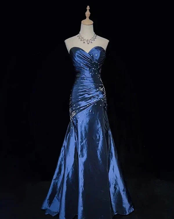 Sexy Sweetheart Sleeveless Mermaid Satin Long Prom Dresses For Party