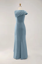 Elegant Party Dress Blue Ruched V Neck Maxi Dress Prom Dresses