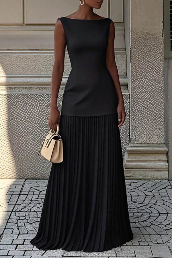 Elegant Solid Color Sleeveless Pleated Maxi Dress Prom Dresses