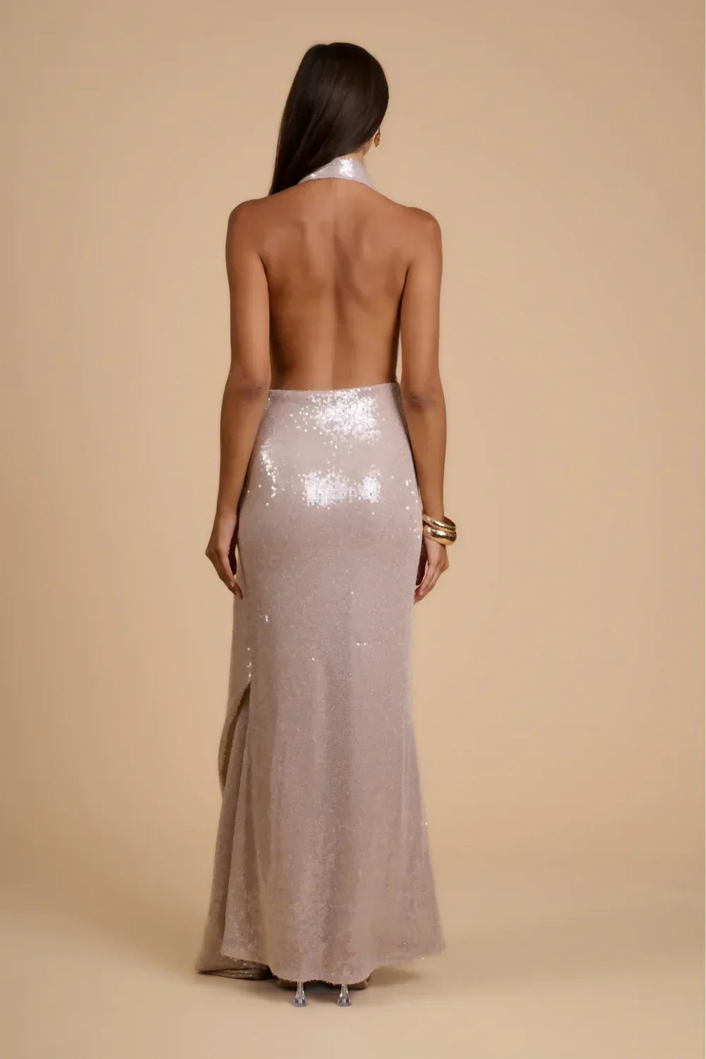 Chic Sparkling Glitter Sleeveless V Neck Ankle-Length Prom Dresses