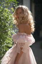 Romantic Off the Shoulder Short Sleeve Bowknot Prom Dresses