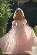 Romantic Off the Shoulder Short Sleeve Bowknot Prom Dresses